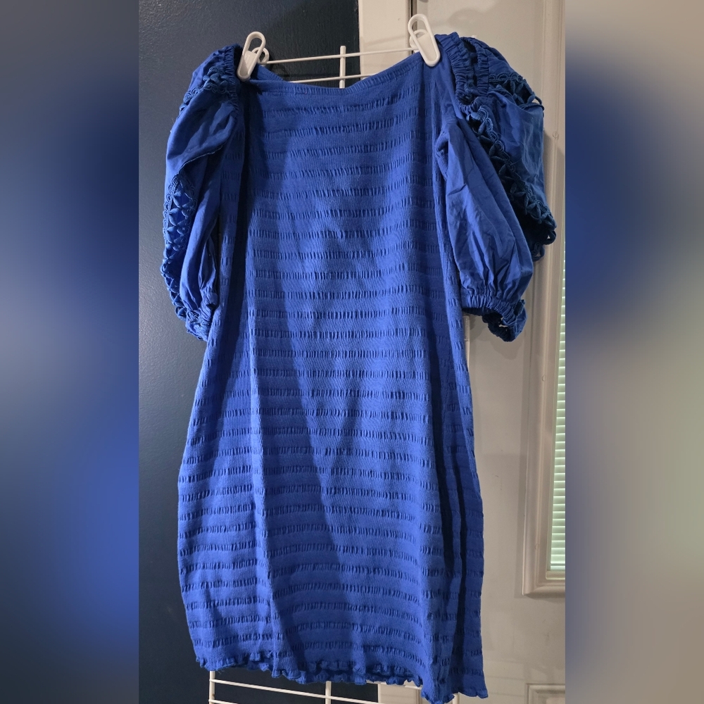 Betsy Johnson Textured Dress with Puff Sleeves